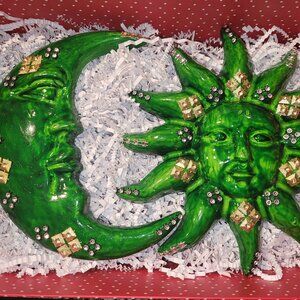 Green Ceramic Sun & Moon Set – Handcrafted in Mexico (Gift Ready!)